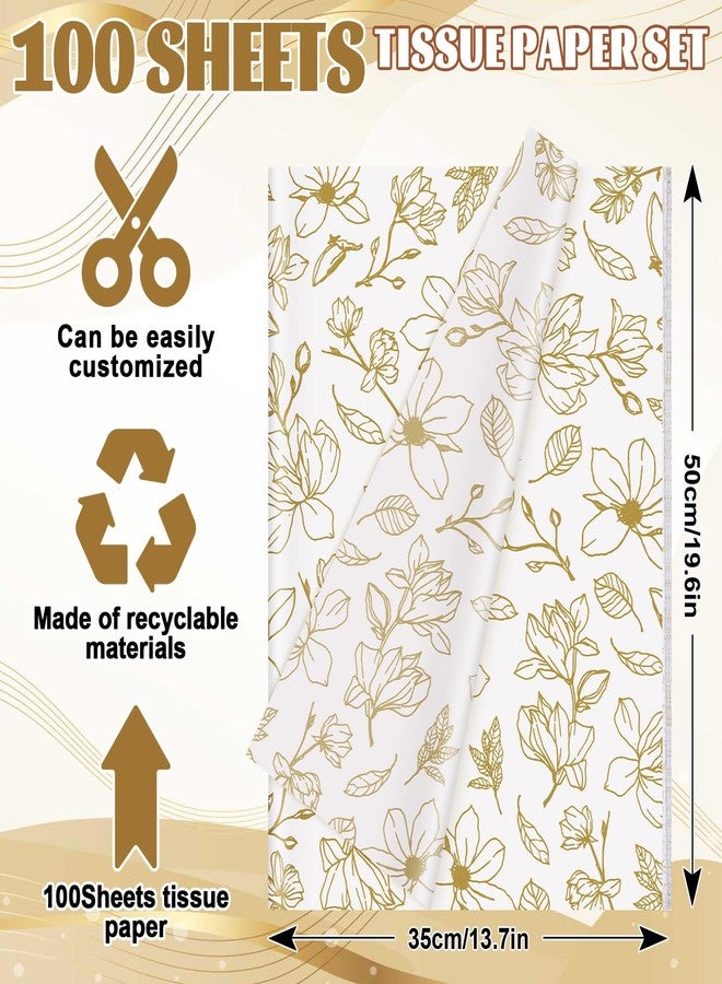 Whaline 100 Sheets Gold Floral Tissue Paper Foil Gold Flowers Gift Wrapping Paper Decorative DIY Art Craft Tissue Paper for Wedding Birthday Bridal Shower Party Supplies, 13.7 x 19.6 Inch - Image 2